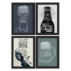 Imagem de Quadros Com Frase Boteco 22X32cm Moldura  Kit 4Un