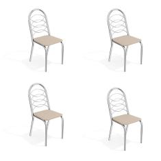 Imagem de Conjunto Com 4 Cadeiras De Cozinha Holanda Cromado E Nude