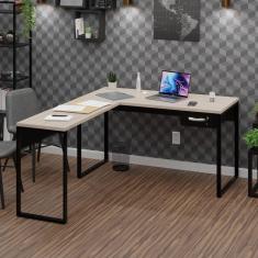 Imagem de Mesa de Canto em L Escrivaninha com 1 Gaveta Industrial 120x150cm Carvalho