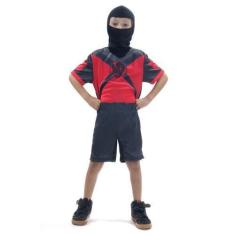 Imagem de Fantasia Ninja Preto E Vermelho Curto Infantil Com Capuz - Sulamerican
