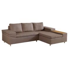 Imagem de Sofá 4 Lugares Clássico Com Chaise Direito E Entrada Usb Linho Marrom Médio