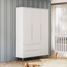 Imagem de Guarda Roupa Lunna 3 Portas e 2 Gavetas com pés Retro Branco Acetinado