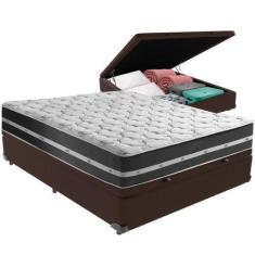 Imagem de Cama Box Baú Marrom e Colchão Classic Preto Molas ensacadas Casal Anjo