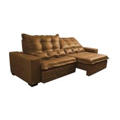 Imagem de Sofá De Courino Retrátil E Reclinável 2,15m Cama Inbox Bourbon Softgel D40 Caramelo