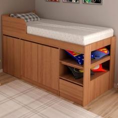 Imagem de Cama Infantil Multifuncional 2 Portas com Escrivaninha Amêndoa - Tecno