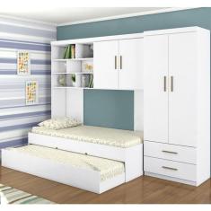 Imagem de Quarto Infantil Chiara Guarda Roupa e Aéreo 2 Portas com Cama e Auxiliar Branco - Phoenix