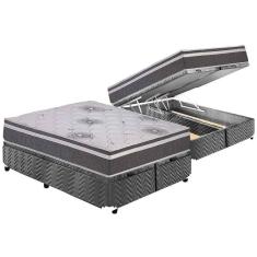 Imagem de Cama Box Baú Queen: Colchão Espuma D33 Polar Pérola Premium Euro Pillow + Base Gray(158X198)