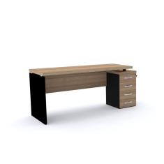 Imagem de Mesa Pé Painel Com Gaveteiro 4 Gavetas Pe40 Em Mdp 164 X 60 Cm Noce Naturalle Base Preta