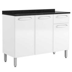 Imagem de Balcão com Tampo Evidence Aço 120cm 3 Portas 1 Gaveta 7122 Branco - Bertolini