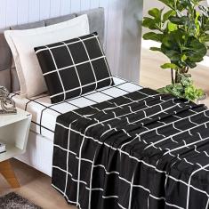 Imagem de Jogo De Cama Lençol Minimalista Solteiro 03 Peças Micropercal 200 Fios Premium Preto