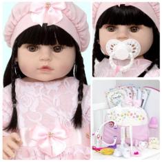 Imagem de Boneca Tipo Reborn Menina Morena Princesa Bolsa + Acessórios - Cegonha