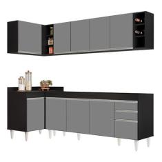 Imagem de Armário de Cozinha Modulado de Canto Direito 5 Peças CP43 Balcão sem Tampo Preto/Cinza - Lumil