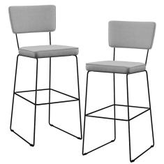 Imagem de Kit 02 Banquetas Alta Para Cozinha Sala De Jantar Base Aço Fixa Allana L02 Linho Cinza - Lyam Decor