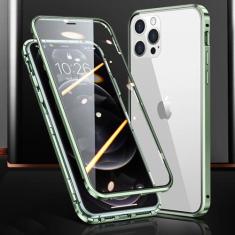 Imagem de Capa de telefone magnética de metal com proteção total 360 ° para iPhone 15 14 13 12 11 Pro Max X XS XR 8 7 Plus Capa de vidro dupla face, verde, para IPhone14ProMax