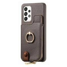 Imagem de Capa de suporte de anel de carteira de cartões com zíper para Samsung Galaxy S24 Ultra S23 Plus S22 A14 A24 A34 A15 A55 A05S Capa de bolsa vertical, cinza prateado, para Samsung S21
