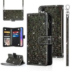 Imagem de Furiet Capa carteira de bolinhas para Samsung Galaxy A05 com alça de pulso alça de ombro com zíper bolsa flip com glitter brilhante suporte para cartão de crédito acessórios capa de celular para Ao5 A