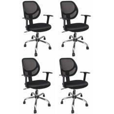 Imagem de Kit 4 Cadeiras Escritório Diretor com Apoio para Braços Blk Preto