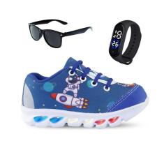 Imagem de tenis de led infantil masculino astronauta com luzinha meninos com relogio e oculos-Masculino