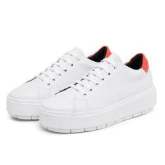 Imagem de Tênis Feminino Casual Plataforma Flatform Branco Traseirinha Laranja -