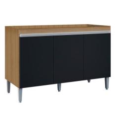 Imagem de Balcão de Cozinha Para Pia 120cm Sem Tampo Manu Preto/Amêndoa - AJL Mó