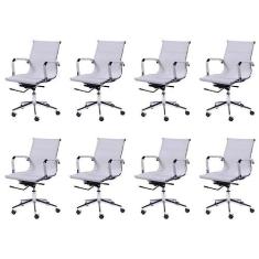 Imagem de Conjunto 8 Cadeiras para Escritório Diretor com Rodízios Tela Mesh Or Design Branco