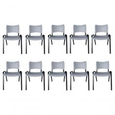 Imagem de Kit 10 Cadeiras Iso Para Escola Escritório Comércio Cinza Base Preta
