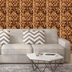 Imagem de Papel De Parede Madeira Toquinhos Mogno Autocolante Sala