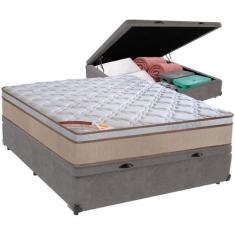 Imagem de Cama Box Baú Cinza e Colchão Revolution Tecnopedic Molas Casal Castor