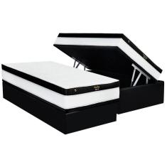 Imagem de Conjunto Box Baú Solteiro Colchão Molas Luckspuma Ensacadas Gold Line Elastic Gel + Base Crc Suede Black (88x188)