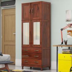 Imagem de Guarda-Roupa Solteiro Paris 4 Portas 3 Gavetas com Espelho Madeira Maciça Mogano 361 - Lanes