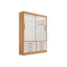 Imagem de Guarda Roupa Solteiro com Espelho 2 Portas Correr 6 gavetas Meridian – Cinamomo/Off White