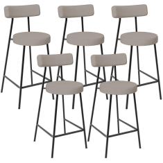 Imagem de Kit 05 Banquetas Baixa Para Cozinha Sala De Jantar Bancada Milão L02 Linho Bege - Lyam Decor