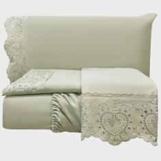 Imagem de Jogo Lençol Casal Passione Bordado Inglês 4 pç Bege