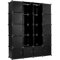 Imagem de Guarda-roupa portátil DIY Guarda-roupa 12 cubos e 2 seções suspensas Organizador de armazenamento Armário Armário Combinar sapatos Organizador de roupas Móveis de quarto Guarda-roupa Armário de