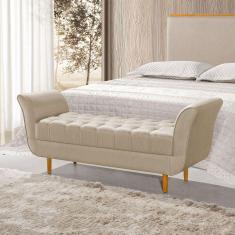 Imagem de Recamier Pés Palito em Madeira Marajó 1,30m Capitonê Linho Capuccino