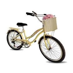 Imagem de Bicicleta aro 24 vintage passeio cesta 6 marchas bege