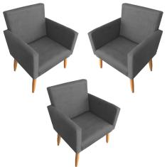 Imagem de Kit 3 Poltronas Decorativas Para Sala Nina Suede  Pé Castanho - Clique E Decore