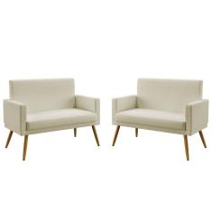 Imagem de Kit 2 Poltronas Namoradeiras Nina Com Rodapé Sued Bege Aradecor