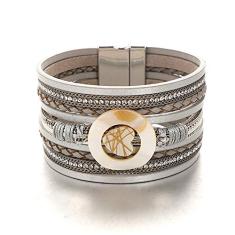 Imagem de Pulseira KSQS de couro de pérola com várias camadas, pulseira de fivela larga Boho, bracelete de punho à prova d'água para mulheres