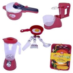 Imagem de Kit Menino Infantil Cozinha Eletro Mercado Panelas 21Peças - Altimar