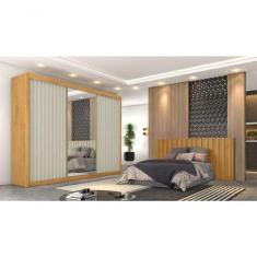 Imagem de Guarda Roupa Casal Ripado Com Espelho Peroba Off Athenas - Móveis Europa