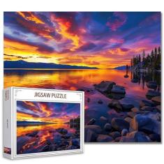 Imagem de Quebra-cabeça de paisagem do lago Tahoe 1000 peças para adultos, quebra-cabeça deslumbrante de cenário do pôr do sol para jogos desafiadores de atividades em família, quebra-cabeça faça você mesmo