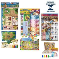 Imagem de Kit 3 Jogo De Tabuleiro Banco Imobiliário + Ilha Do Tesouro + Shopkids
