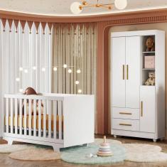 Imagem de Quarto de Bebê Completo Lara 100% Mdf 3 Portas 2 Gavetas Branco 5354 - Tigus Baby