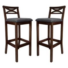 Imagem de Kit 2 Banquetas Media Estofada para Bancada Madri Madeira Capuccino Suede Cinza CCS