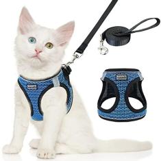 Imagem de nanappice Conjunto de coleira e coleira para gatos à prova de fuga, colete ajustável de malha macia para gatinhos com faixa refletiva para gatos pequenos, fácil de controlar