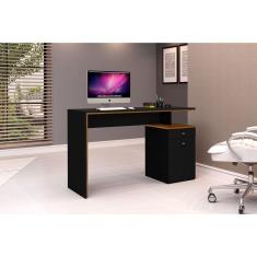 Imagem de Mesa Office Escritório 1 Porta 1 Gaveta Preto com Freijó - Rede Móveis