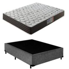 Imagem de Cama Box Casal Cinza + Colchão Espuma D28 138X188x14 - Rabi Colchões