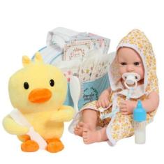 Imagem de Boneco Bebê Reborn Menino Enxoval Saída De Banho Patinho - Cegonha Reb