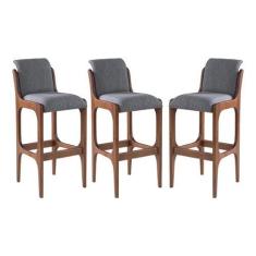 Imagem de Kit 3 Banquetas Alta Irlanda 45 x 101 Cm Madeira Maciça Imbuia Linho C